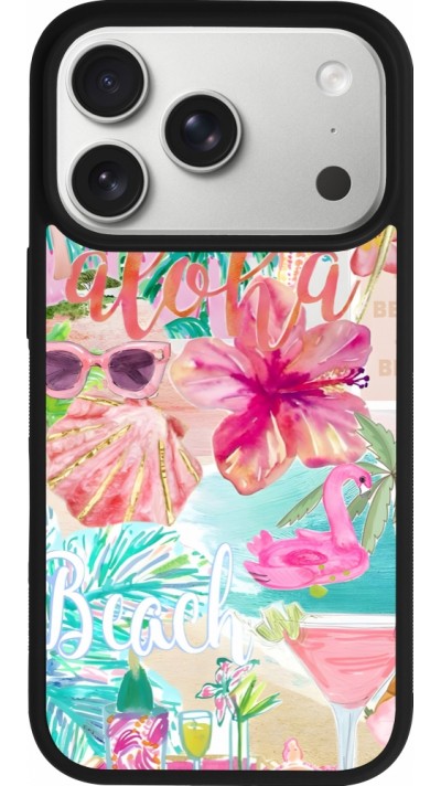 Coque iPhone 17 Pro - Silicone rigide noir Preppy Collage Aloha