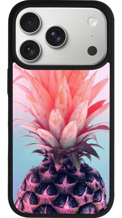Coque iPhone 17 Pro - Silicone rigide noir Purple Pink Pineapple
