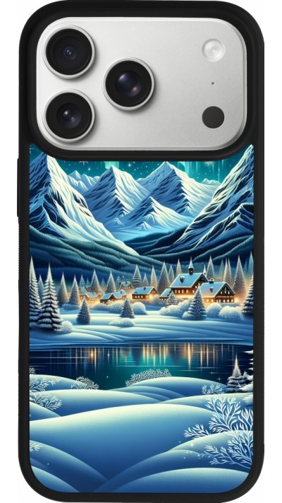 Coque iPhone 17 Pro - Silicone rigide noir Snowy Mountain Village Lake night