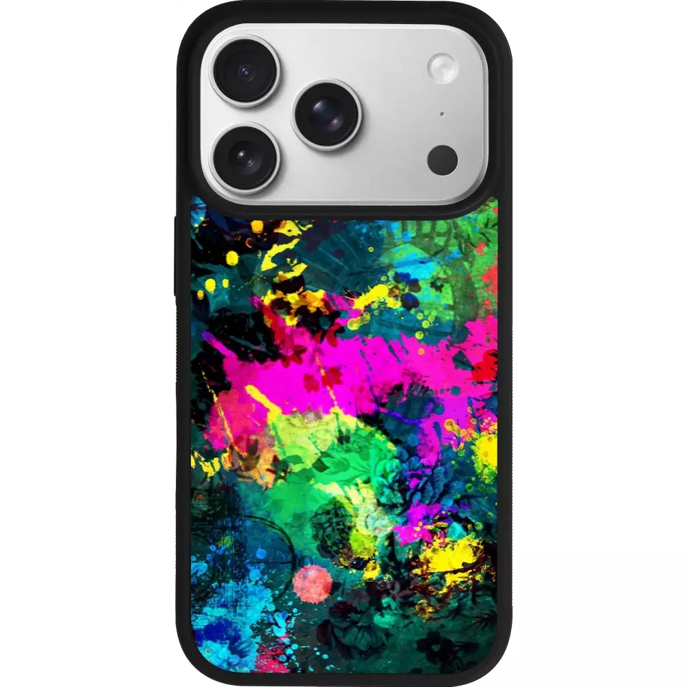Coque iPhone 17 Pro - Silicone rigide noir Splash paint
