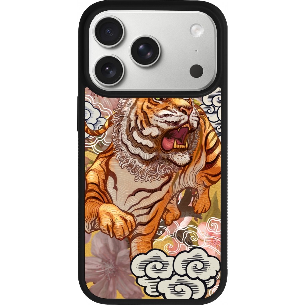 Coque iPhone 17 Pro - Silicone rigide noir Spring 23 japanese tiger
