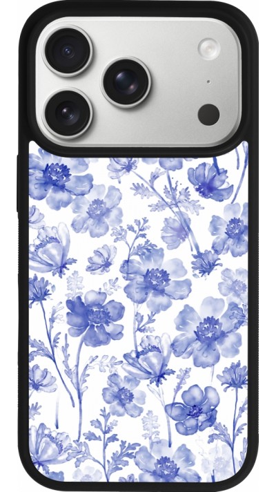 Coque iPhone 17 Pro - Silicone rigide noir Spring 23 watercolor blue flowers