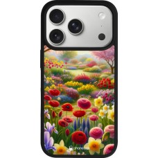Coque iPhone 17 Pro - Silicone rigide noir Spring 25 Bouquet printemps