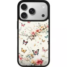 Coque iPhone 17 Pro - Silicone rigide noir Spring 25 Papillons Légers
