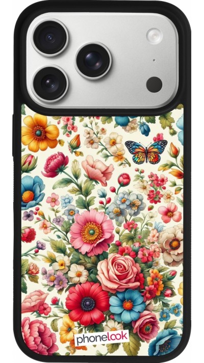 Coque iPhone 17 Pro - Silicone rigide noir Spring 25 printemps fleuri