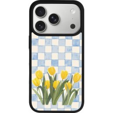 Coque iPhone 17 Pro - Silicone rigide noir Blue vichy tulips Spring 2026
