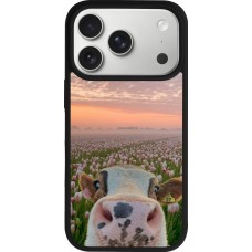 Coque iPhone 17 Pro - Silicone rigide noir Cow with tulips Spring 2026