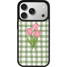 Coque iPhone 17 Pro - Silicone rigide noir Green vichy tulips Spring 2026