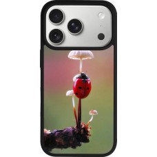 Coque iPhone 17 Pro - Silicone rigide noir Ladybird on a mushroom Spring 2026