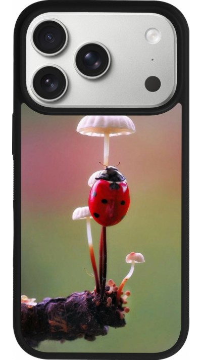 Coque iPhone 17 Pro - Silicone rigide noir Ladybird on a mushroom Spring 2026