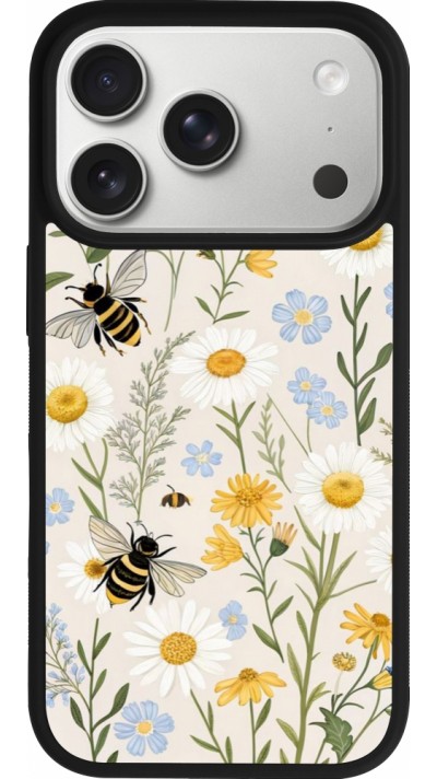 Coque iPhone 17 Pro - Silicone rigide noir Pattern bees Spring 2026