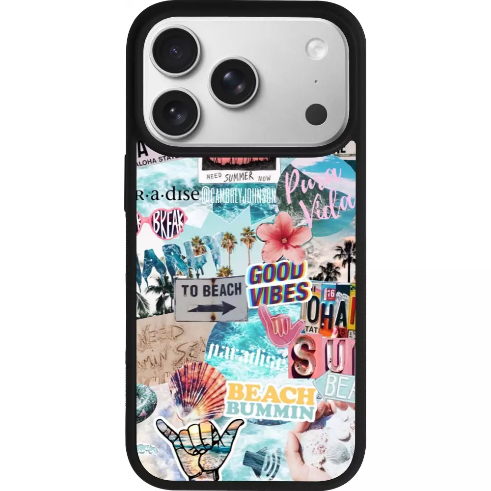 Coque iPhone 17 Pro - Silicone rigide noir Summer 20 collage