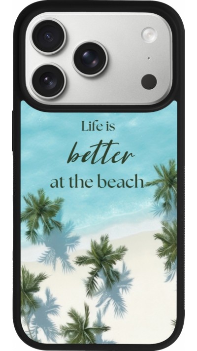 Coque iPhone 17 Pro - Silicone rigide noir Summer 2025 Life is better at the beach