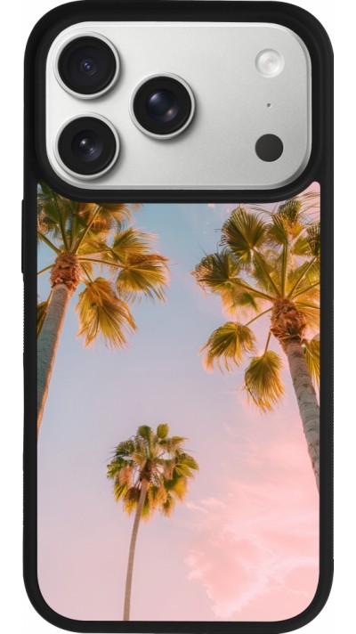 Coque iPhone 17 Pro - Silicone rigide noir Summer 2025 Palmiers