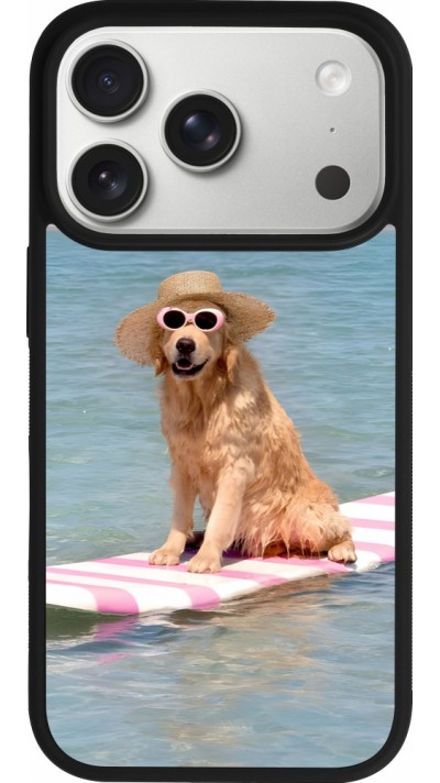 Coque iPhone 17 Pro - Silicone rigide noir Summer Dog on Paddle