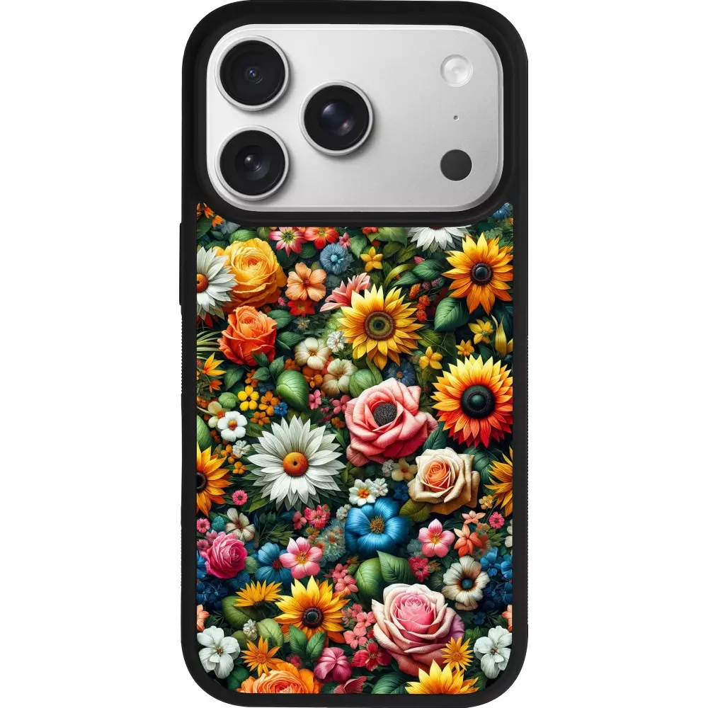 Coque iPhone 17 Pro - Silicone rigide noir Summer Floral Pattern