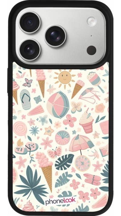 Coque iPhone 17 Pro - Silicone rigide noir Summer Pink Pattern