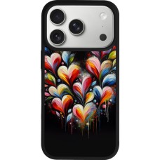 Coque iPhone 17 Pro - Silicone rigide noir Valentine 2024 Coeur Noir Abstrait