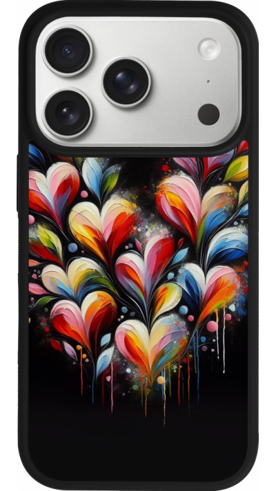 Coque iPhone 17 Pro - Silicone rigide noir Valentine 2024 Coeur Noir Abstrait