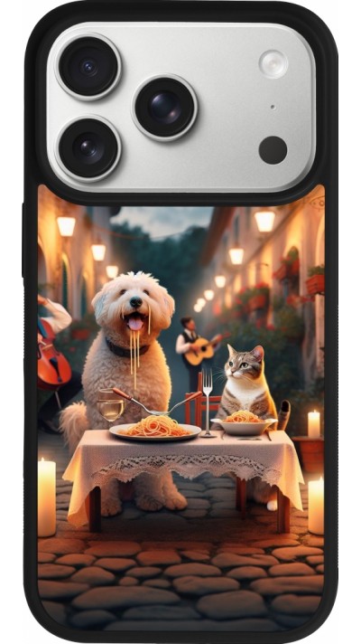 Coque iPhone 17 Pro - Silicone rigide noir Valentine 2024 Dog & Cat Candlelight
