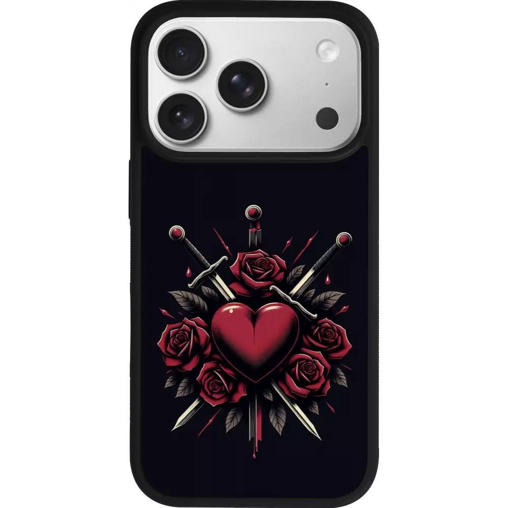 Coque iPhone 17 Pro - Silicone rigide noir Valentine 2024 gothic love