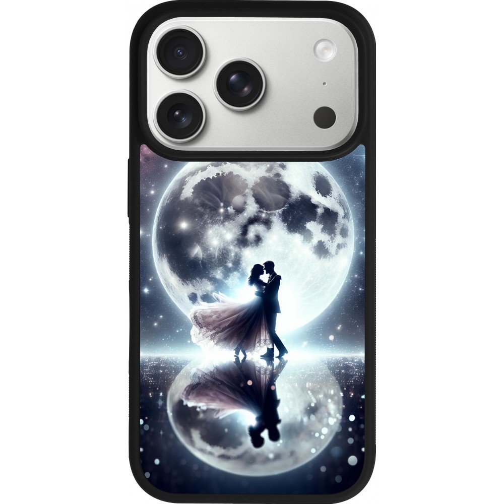 Coque iPhone 17 Pro - Silicone rigide noir Valentine 2024 Love under the moon