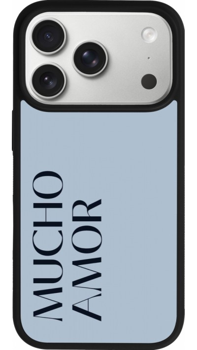 Coque iPhone 17 Pro - Silicone rigide noir Valentine 2024 mucho amor azul