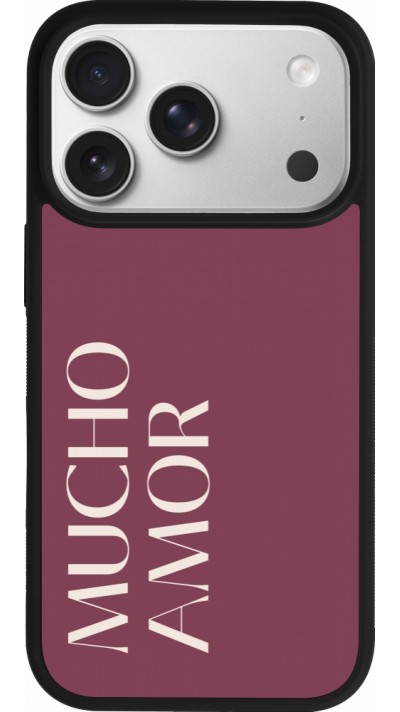 Coque iPhone 17 Pro - Silicone rigide noir Valentine 2024 mucho amor rosado