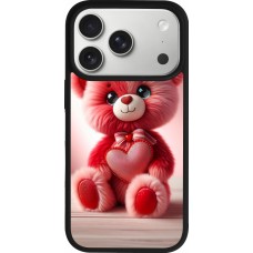 Coque iPhone 17 Pro - Silicone rigide noir Valentine 2024 Ourson rose