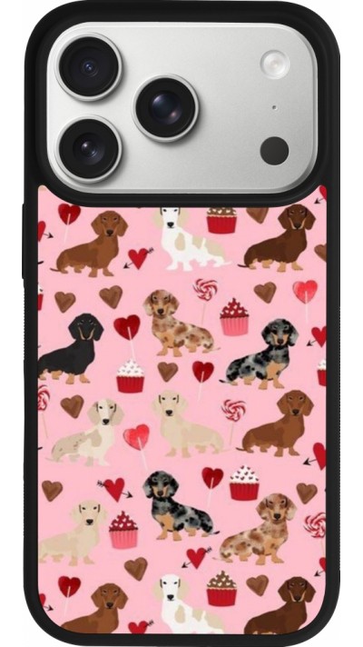 Coque iPhone 17 Pro - Silicone rigide noir Valentine 2024 puppy love