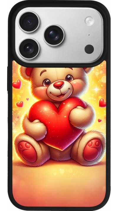 Coque iPhone 17 Pro - Silicone rigide noir Valentine 2024 Teddy love