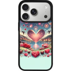 Coque iPhone 17 Pro - Silicone rigide noir Valentine 2025 Chic