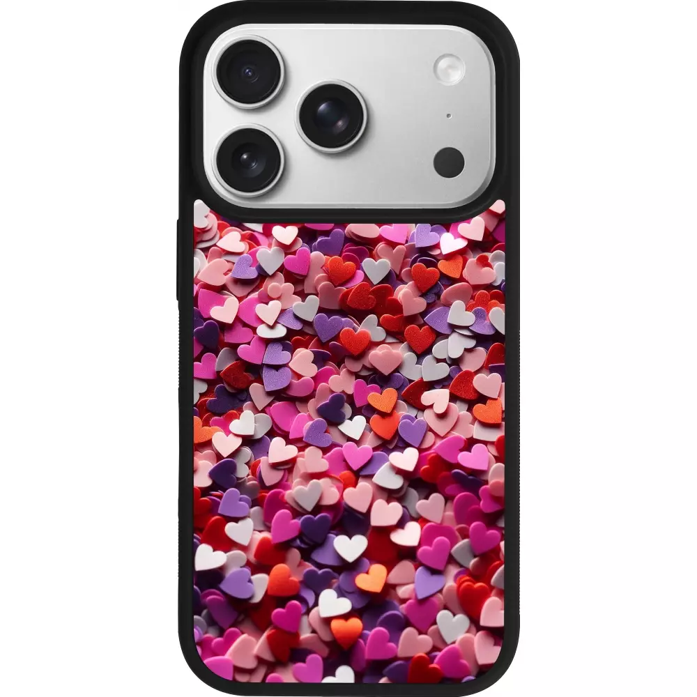 Coque iPhone 17 Pro - Silicone rigide noir Valentine 2025 Confetti