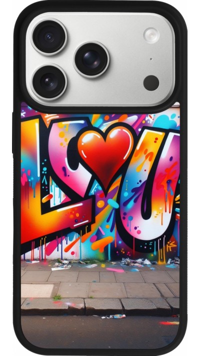 Coque iPhone 17 Pro - Silicone rigide noir Valentine 2025 Love U Tag