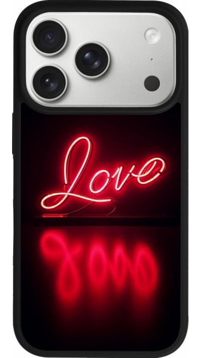 Coque iPhone 17 Pro - Silicone rigide noir Valentine 2025 Neon Love
