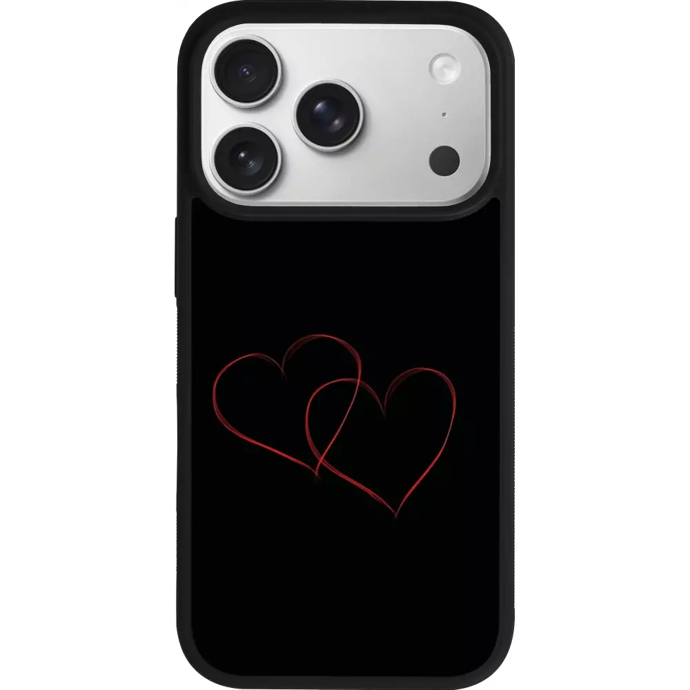 Coque iPhone 17 Pro - Silicone rigide noir Valentine 2023 attached heart