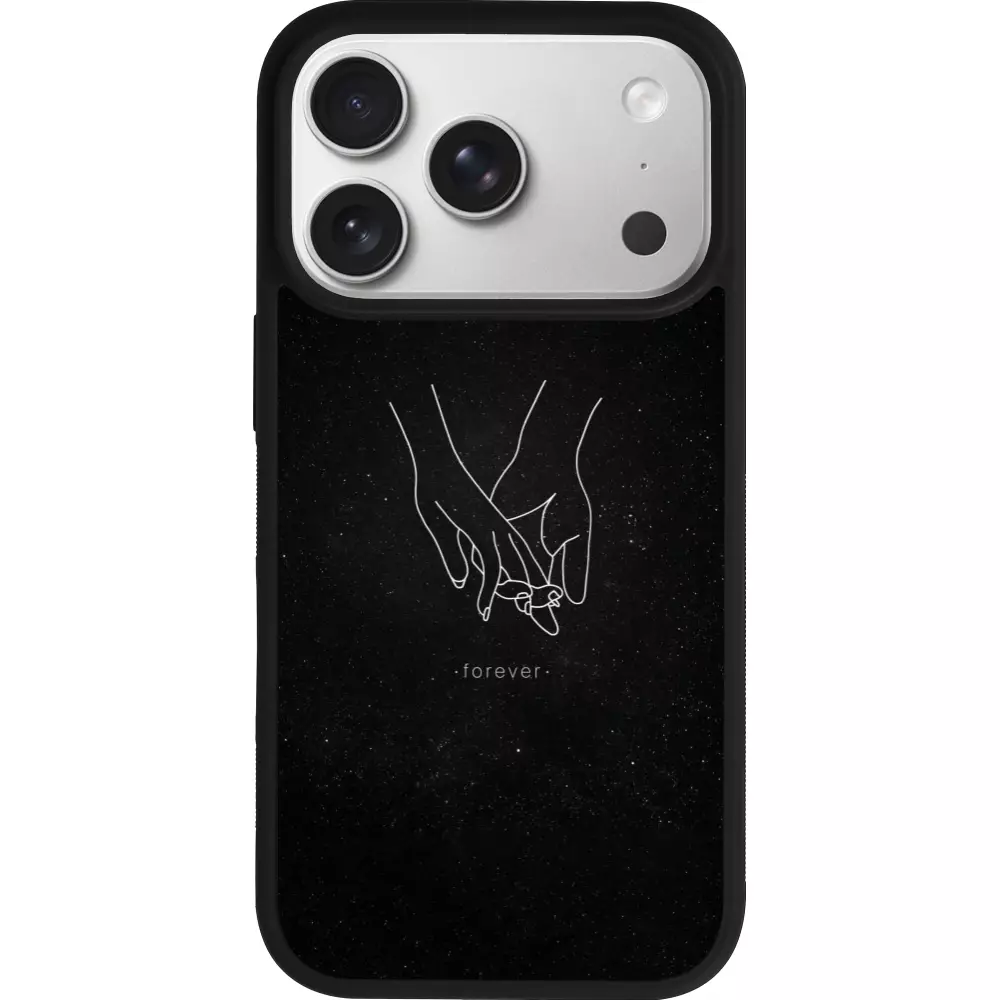 Coque iPhone 17 Pro - Silicone rigide noir Valentine 2023 hands forever