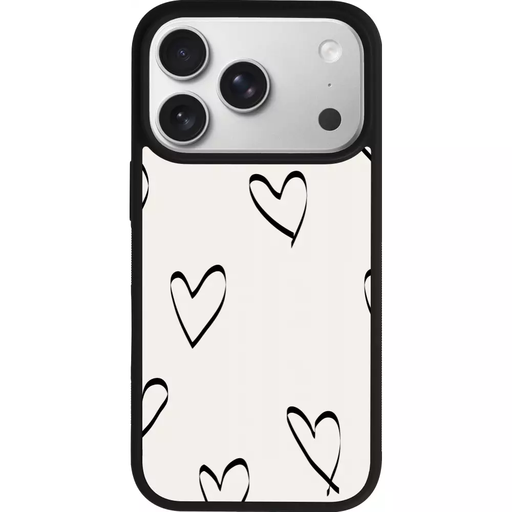Coque iPhone 17 Pro - Silicone rigide noir Valentine 2023 minimalist hearts
