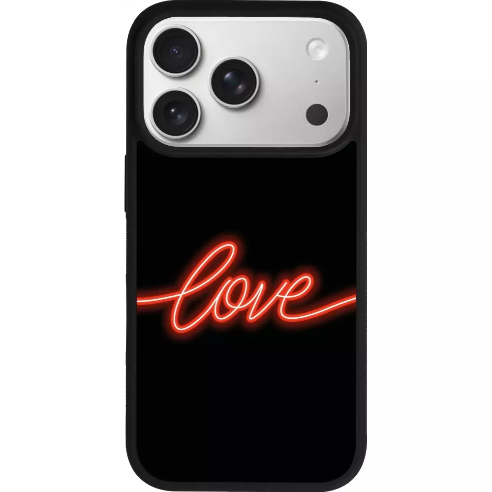 Coque iPhone 17 Pro - Silicone rigide noir Valentine 2023 neon love