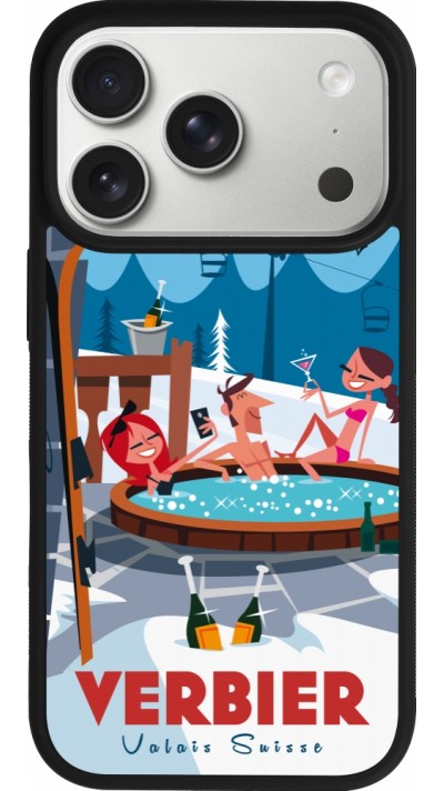 Coque iPhone 17 Pro - Silicone rigide noir Verbier Mountain Jacuzzi