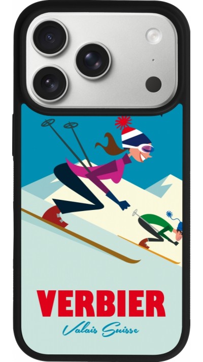 Coque iPhone 17 Pro - Silicone rigide noir Verbier Ski Downhill