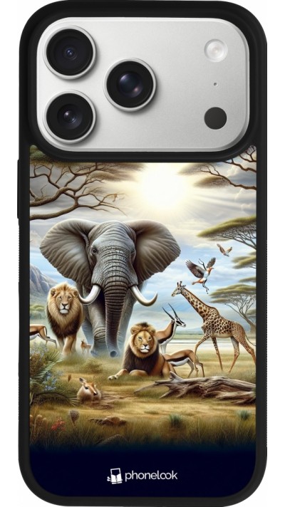 Coque iPhone 17 Pro - Silicone rigide noir Vie sauvage africaine