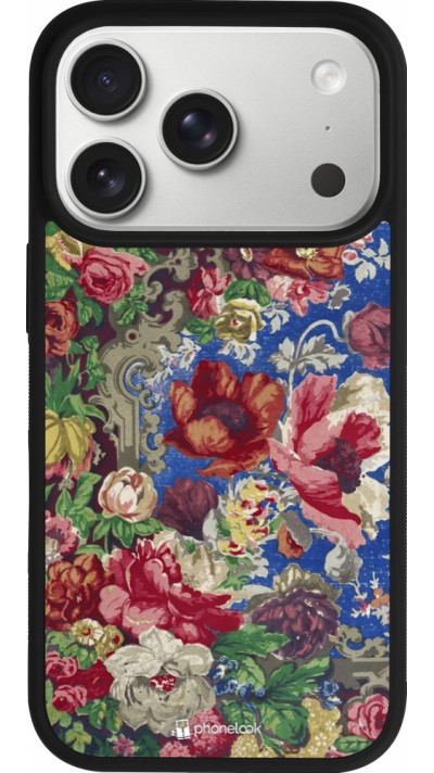 Coque iPhone 17 Pro - Silicone rigide noir Vintage Art Flowers