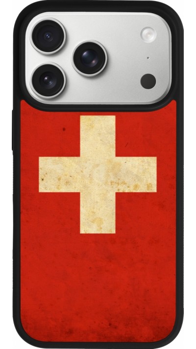 Coque iPhone 17 Pro - Silicone rigide noir Vintage Flag SWISS