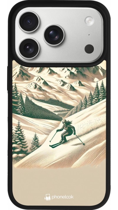 Coque iPhone 17 Pro - Silicone rigide noir Vintage Ski Mountain