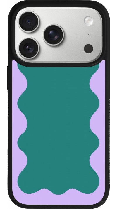 Coque iPhone 17 Pro - Silicone rigide noir Wavy Rectangle Green Purple
