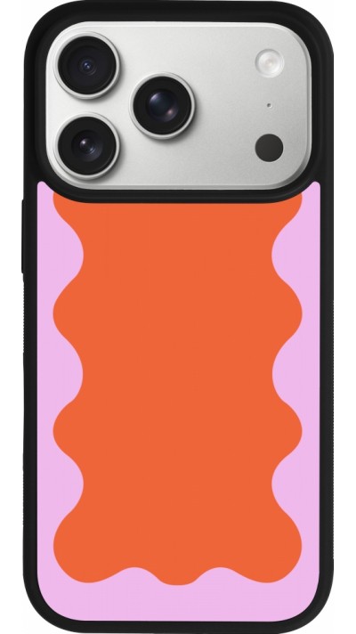 Coque iPhone 17 Pro - Silicone rigide noir Wavy Rectangle Orange Pink