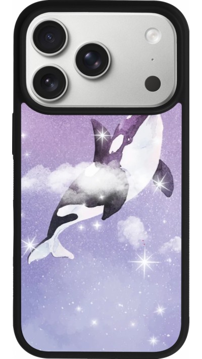 Coque iPhone 17 Pro - Silicone rigide noir Whale in sparking stars