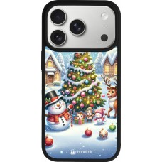Coque iPhone 17 Pro - Silicone rigide noir Noël 2023 bonhomme de neige et sapin
