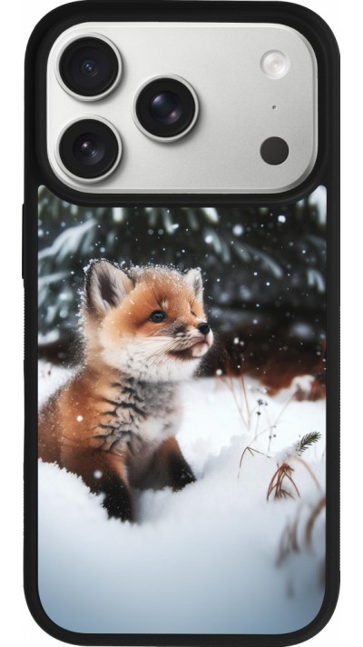 Coque iPhone 17 Pro - Silicone rigide noir Noël 2023 Renardeau sapin